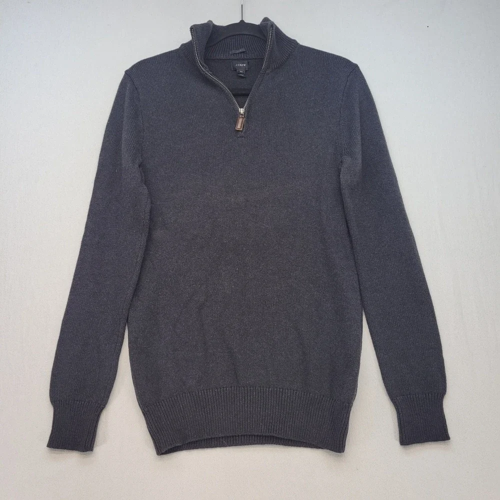 J.Crew Quarter Zip‎ Sweater Men XS Charcoal Gray Slim Cotton Cashmere Pullover